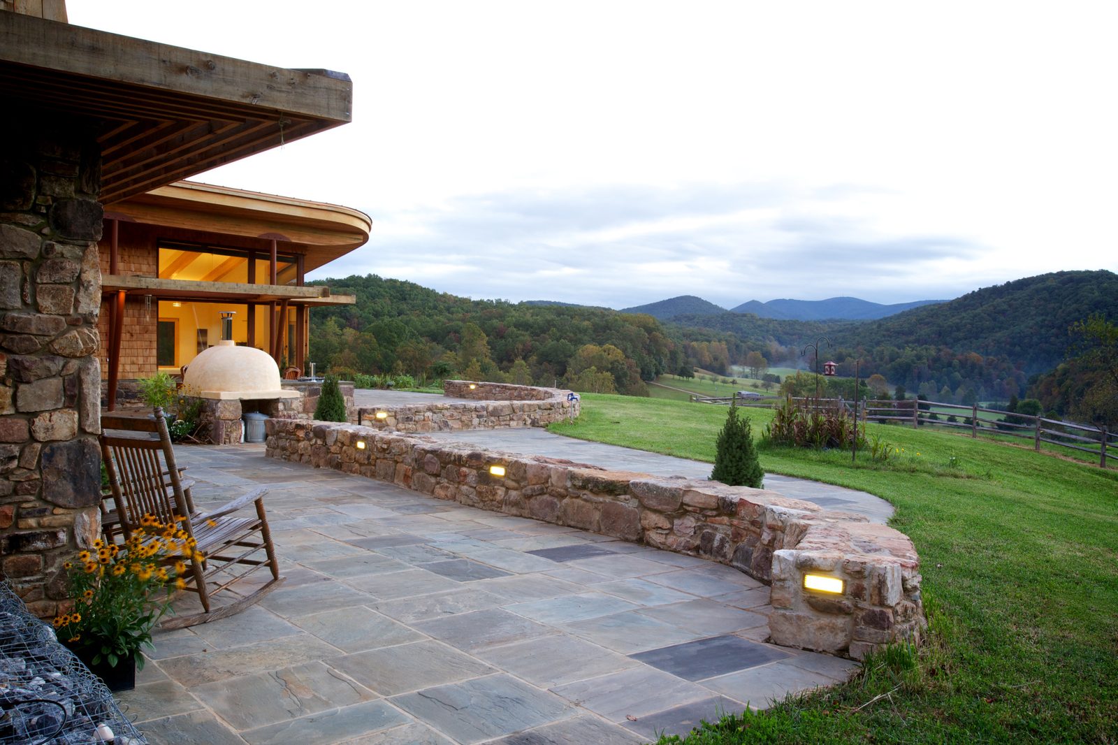 Stone patio with garden seating area