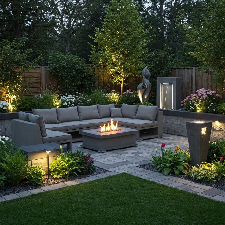 Modern garden patio with outdoor seating
